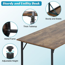 Pazidom 48 Inch Computer Desk Set of 2, Office Desk with Metal Frame, Home Office Desk, Modern Simple Style for Small Space Home Office, Living Room, Bedroom, Brown