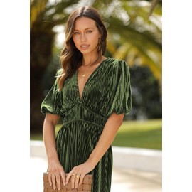 Maxigerui Women's Velvet Maxi Dress Formal Dresses for Wedding Guest Dress Army Green L