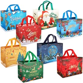 8PCS Christmas Gift Bags,Christmas Tote Bags with Handles, Christmas Treat Bags, Multifunctional Non-Woven Christmas Bags for Gifts Wrapping Shopping, Xmas Party Supplies, 32.5×25×17cm