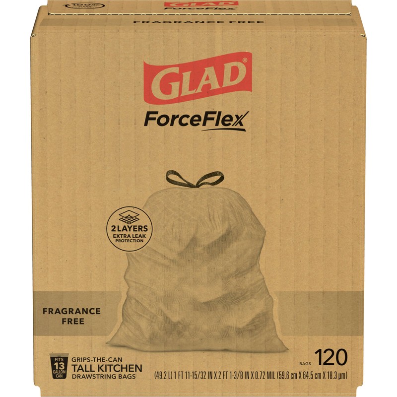 Glad ForceFlex Tall Kitchen Drawstring Trash Bags, 13 Gal, Fragrance