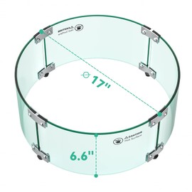 Skyflame 17" Round Fire Pit Glass Wind Guard, Clear Tempered Glass Flame Shield for Outdoor Propane/Natural Gas Fire Pit/Table
