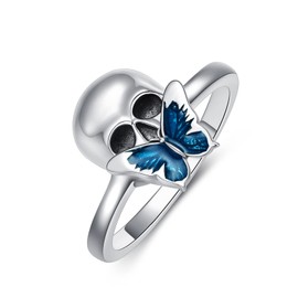 SLIACETE Skull Butterfly Ring 925 Sterling Silver Skull Jewelry Gifts for Women Wife Mom Lovers Size 11