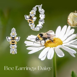 ONEFINITY Honey Bee Earrings 925 Sterling Silver Daisy Hoop Earrings Bee Flower Animal Floral Jewelry Mothers Gifts for Women Mom Grandma