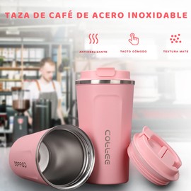 MXCOCO 2Pcs Taza Termo de Café de 18 oz/510 ml de Acero Inoxidable 304 con Tapa, Taza de Vacío para Bebidas de Café Frías y Calientes, Vaso Térmico para Café, para Oficina, Automóvil y Parque
