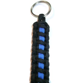 Thin Blue Line Paracord Key Chain / Key Fob / Lanyard Pull - by RedVex - Black with Blue Line - 3", 4", 6", and 8" Lengths (Qty-1) (4")