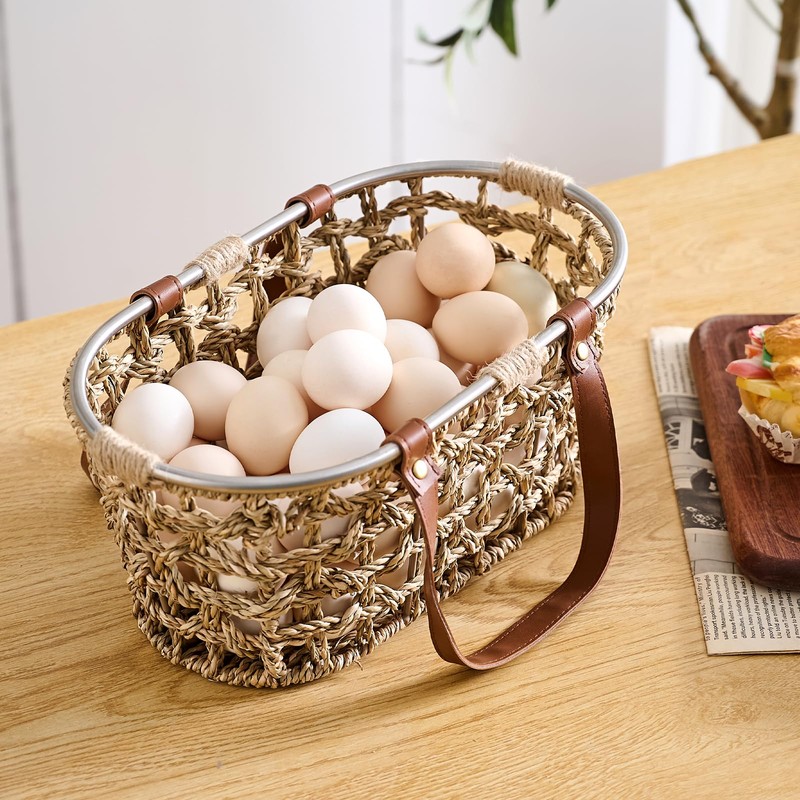 Farmhouse Seagrass Egg Baskets for Collecting Fresh Eggs Handmade Egg