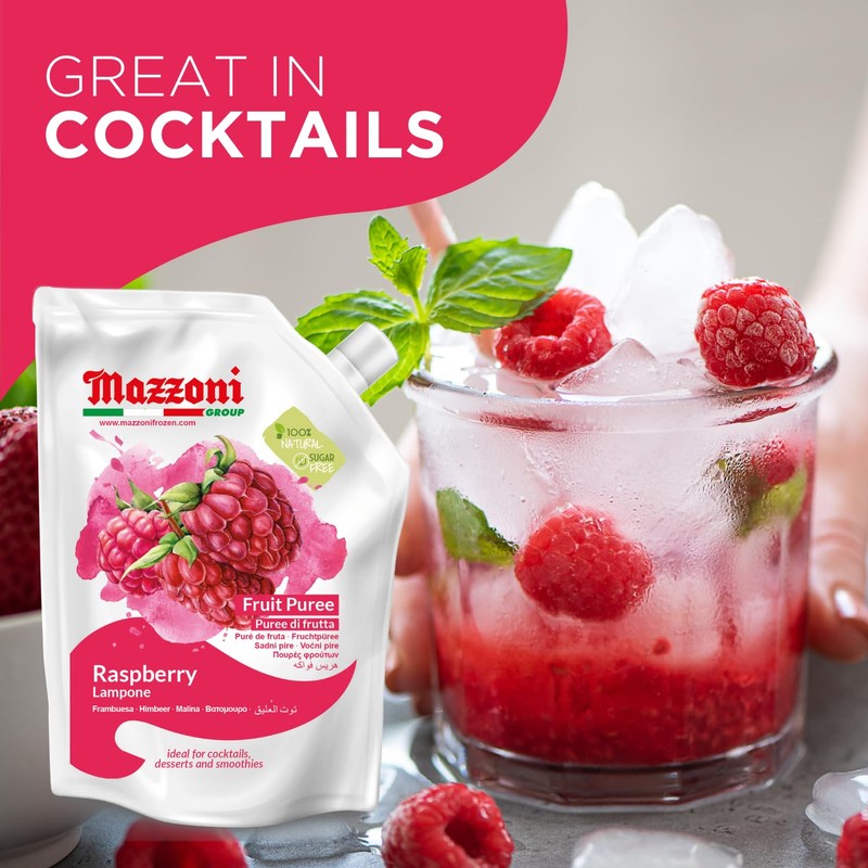 Mazzoni - Raspberry Puree, 100% Pure Raspberries, Just Fruit, No