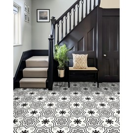 MORCART 20 Pack Peel and Stick Floor Tile, 7.87"x 7.87" Vinyl Flooring, Removable DIY Flooring for Bathroom, Kitchen, Fireplace, Stairs, Bedrooms, Wall, Pantry Room Waterproof Black White Gray