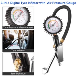 Erato Digital Tyre Inflator with Air Pressure Gauge 0-16 Bar (220 PSI) Self-Clamping Air Pressure Inflator Quick Air Connector High Precision Tyre Pressure Gauge for Car Motorcycle Bicycle Truck