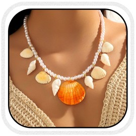 Zoestar Boho Shell Necklace, Gold Pearl Necklaces, Beads, Beach Necklace for Women, One Size, No Gemstone, Unit size, /, No Gemstone
