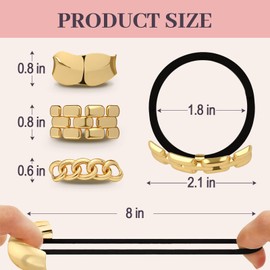 JIRIS 3PCS Metal Hair Tie For Women,Gold Hair Cuffs,Metal Geometric Gold Hair Ties, Hair Accessories Stretchy and Non-Damage Ponytail Holders,Metal Ponytail Cuff Hair Bands For Hair Styling (SET6)