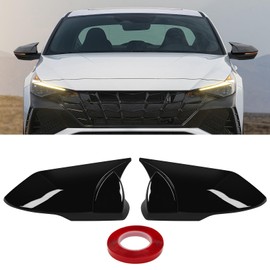 Yumzeco Compatible with Hyundai Elantra Ox Horn Side Mirror Cover Caps 2021 2022 2023 2024, LH & RH Door Side Mirror Covers Trim Exterior Decoration Accessories (Glossy Black)