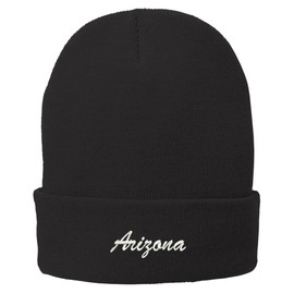 Trendy Apparel Shop Arizona Embroidered Winter Folded Long Beanie - Black