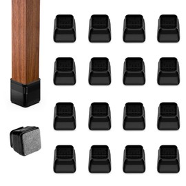 16pcs Square Chair Leg Floor Protectors, Felt Pads Chair Leg Protectors for Hardwood Floors, Silicone Furniture Feet Cups Covers Felt Pads, Prevents Scratches & Reduce Noise, Black, X-Small