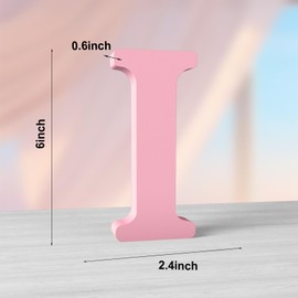 Aruatu 6 Inch Pink Wood Letters Unfinished Wood Letters for Wall Decor Decorative Standing Letters Large Letters for Wall Decoration for Craft Home Party Projects (I)
