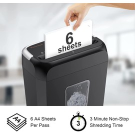 Bonsaii Paper Shredder for Home Use, 6 Sheet Crosscut Paper Credit Cards, Staples, and Clips Shredder for Home Office Use, Portable Handle Design, 3.4 Gal Wastebasket (C237-B Upgrade Version)