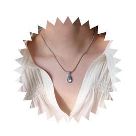 Allereya Vintage Sapphire Oval Pendant Necklace Blue Tears Necklace Silver Water Drop Necklace Round Snake Chain Necklace Jewellery for Women and Girls, Zinc, No Gemstone