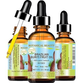 Botanical Beauty Brazilian BURITI FRUIT OIL 100% Pure Natural Refined Cold Pressed Carrier Oil Undiluted 1 Fl Oz - 30 ml for Face, Skin, Body, Hair, Nails