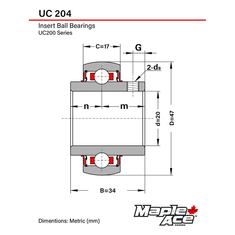 MAPLE ACE UC204 Insert Bearing 20mm Bore, Spherical OD, R3