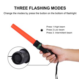 11-Inch Signal Traffic Wand 2 Pieces Safty LED Flashlight with Red Strobe Mode Lanyard and Side Clip for Parking Attendant, Traffic Control, Using 3 AAA batteries (Not included)