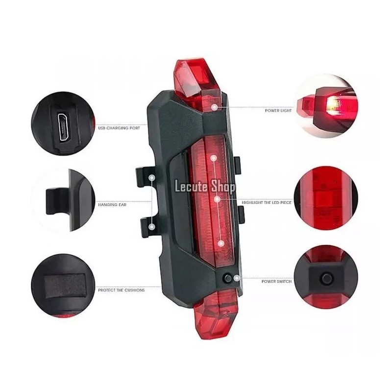 Car-Parment Lampara Luz Led Colores Bicicleta Recargable Trasera Delante