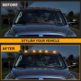 5PCS LED Cab Roof Lights Fits for Ram 1500/2500/3500 (2003-2018) and Fits for Ram 4500/5500 (2011-2018),Smoked Lens Amber LEDs with 5 Rubber Gaskets(Fits Factory Roof Lights Only)