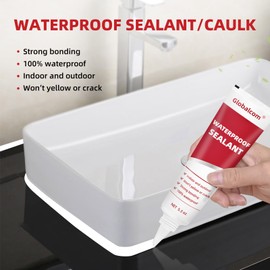 Globalcom Advanced Silicone Caulk for Kitchen & Bathroom - 100% Waterproof Silicone Sealant for Interior and Exterior Use, Stronger Adhesion, Shrink & Crack Proof - 5.3 oz White