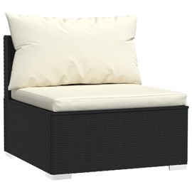 CHARMMA Patio Middle Sofa with Cushions Black Poly Rattan-3666