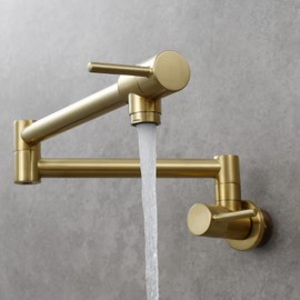 Tecmolog 2 Handles Kitchen Sink Faucet Brass Wall Mounted Pot Filler Faucet with Double Joint Swing Arms, Brushed Nickel, CT166J2