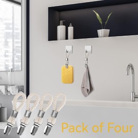 Hanger for towels, 4 pieces towel clips for hanging, towel clips with loops, towel clips, towel hanger, metal tea towel holder for kitchen, bathroom, home, cupboards and more