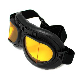 1Storm Motorcycle Scooter Mopeds Goggles Half Helmet Vintage Vespa Pilot Aviator Style, Matt Black Frame Yellow Lens