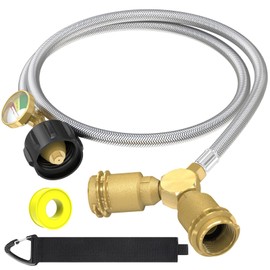GardenNow 5FT Propane Hose with Propane Splitter 2 Way, Propane Y Splitter Adapter with Shut Off Valve, Two Way LP Gas Adapter Tee Connector for 20lb Propane Tank, Heater, Camping Stove, Gas Burners