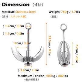 TRIWONDER Grappling Hook Gravity Rock Climbing Hooks Folding Claws Stainless Steel Anchor for Climbing, Hiking, Tree Limb Removal (Silver - 4 Claws)