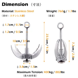 TRIWONDER Grappling Hook Gravity Rock Climbing Hooks Folding Claws Stainless Steel Anchor for Climbing, Hiking, Tree Limb Removal (Silver - 4 Claws)