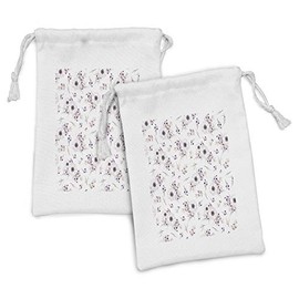 Ambesonne Anemone Flower Fabric Pouch Set of 2, Shabby Form Spring Pattern Blossoming Bridal Bouquets Romantic, Small Drawstring Bag for Toiletries Masks and Favors, 9" x 6", Pale Pink Purple Lilac