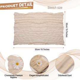 100 Pieces Gauze Cheesecloth Napkins 19.7 x 19.7 Inch Dinner Cloth Napkins with Wrinkled Decorative Cloth Napkins for Home Wedding Rustic Table Decoration (Beige)