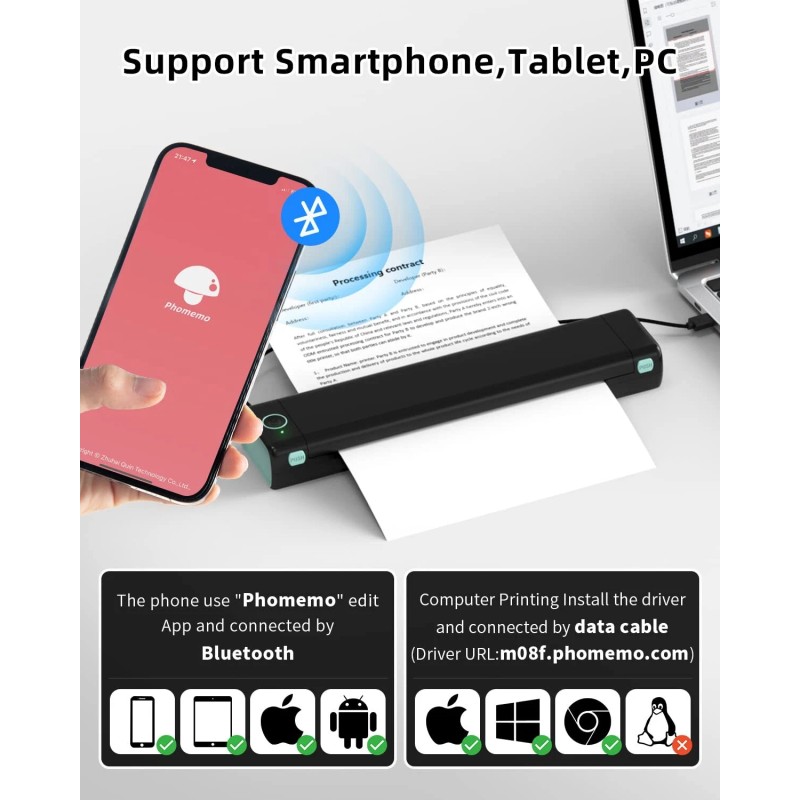 Phomemo M08F Original Portable A4 Legit Bluetooth Printer for Travel