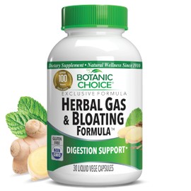 Botanic Choice Herbal Gas & Bloating Formula – Natural Digestive Support with Ginger, Peppermint & Caraway – 30 Vege Capsules