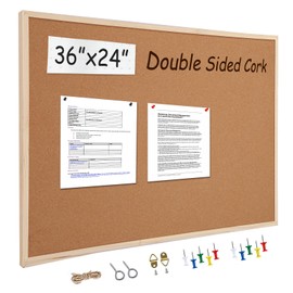 TooCust 24”x36” Large Cork Boards for Walls with Frame, Double Sided Cork Board, 1 Pack Wood Framed Bulletin Boards Hanging Pin Board, Wall Mounted Office Board Message Board, Corkboards for Wall