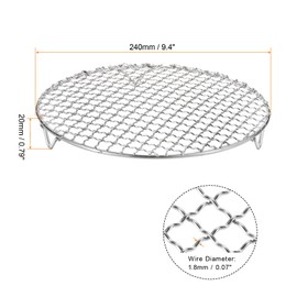 QUARKZMAN Pack of 2 Round Cooking Grids 9.4 Inch 304 Stainless Steel Cross Wire Grill Net with 20 mm Legs for Cooking, Baking, Steaming and Grilling