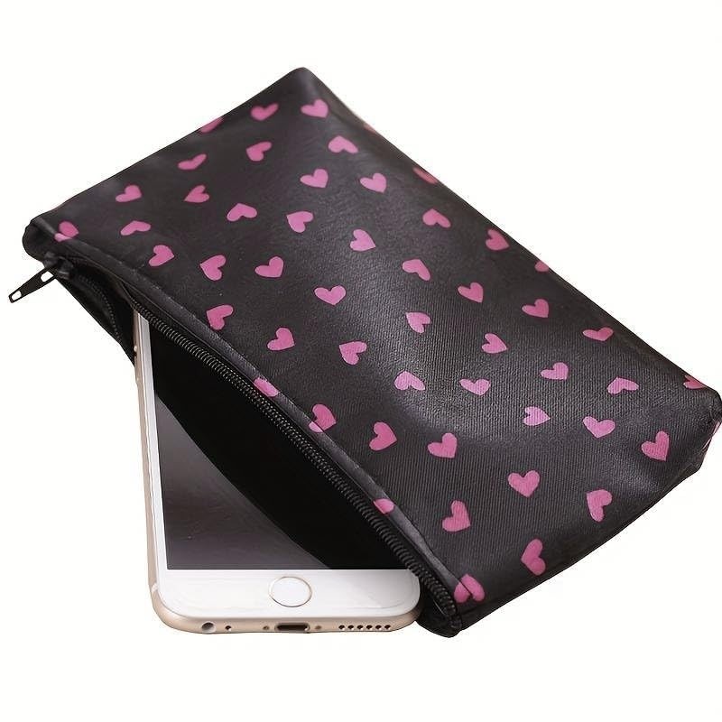 Kids Cute Black with Pink Hearts Pencil Case Cosmetic Make