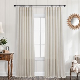 Extra Long Beige Linen Curtains 108 Inch Length for Living Room Sliding Glass Door Patio Large Window 2 Panels Set Rod Pocket Light Tan Sheer Curtain Drapes for Bedroom High Ceiling Balcony 9 ft