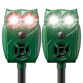 Solar Ultrasonic Animal Repellent with Motion Sensor - Waterproof Deer Repellent Device with LED Lights for Yard, Effective Against Deer, Coyotes, Raccoons & Cats (2, Green)