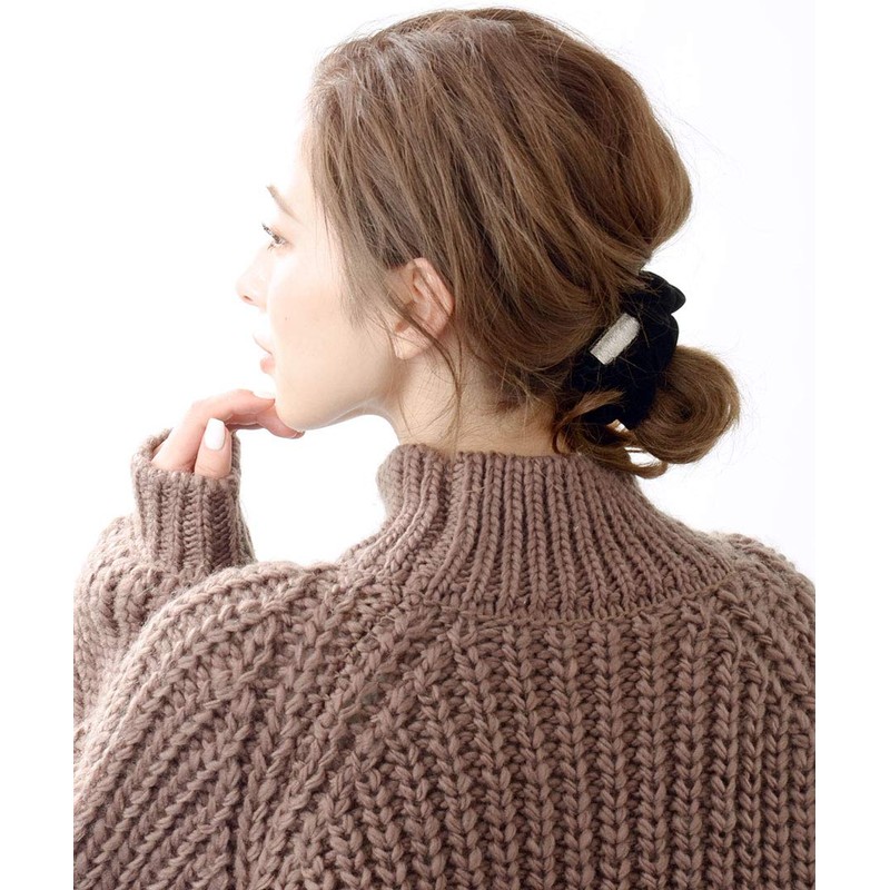 VingTAINE HS-92-S-BK Velour Scrunchie Hair Accessory with Plate, Silver x