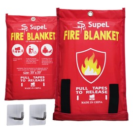 SupeL Emergency Fire Blanket Suppression Flame Retardent Safety Blanket Fiberglass Fire Blanket Emergency Blankets Safety Blanket 2 PCS 39 * 39 in 008