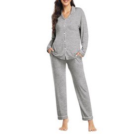 YOPUGEE Womens Button down Modal Pajama Sets Two Piece Cotton Lounge Sets Winter Pajamas Pijamas De Mujer Light Grey S
