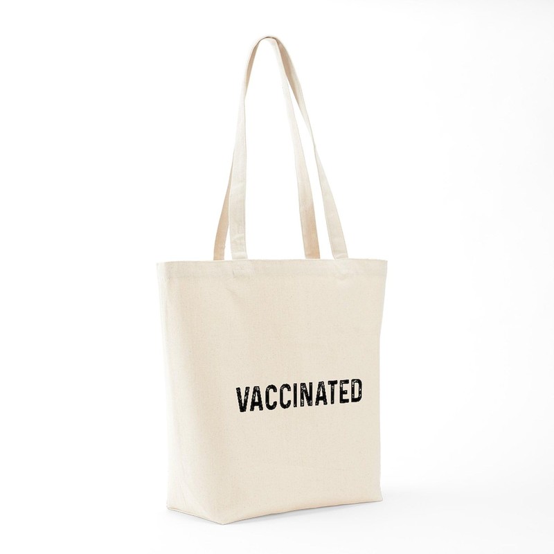 CafePress Vaccinated Reusable Natural Beige Canvas Shopping Bag
