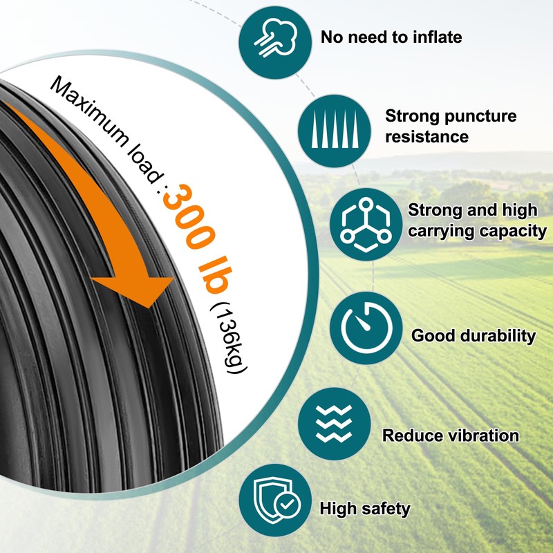 4.00-6 Flat-Free Solid Tire and Wheel 13" Wheelbarrow Tire by