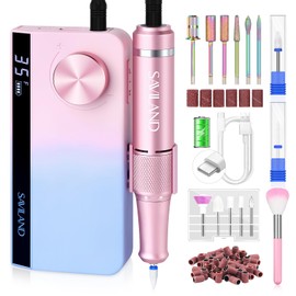 Saviland Pink Blue Nail Drill Portable Professional 40000 RPM Upgrade Digital Pro Electric Cordless Fast Remover Anti-Vibration for Nail Salon Acrylic Nails Compact Electric Nail Drill Manicure Tool