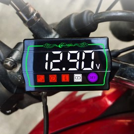 ORIGINCOM MFA5IN1 Motorcycle Multimeter, Voltmeter, Tachometer, Clock, Stopwatch, Thermometer, 5 in 1 Small, Lightweight, Bright LED Digital Display, Waterproof, Dustproof, Multifunctional, For 12 V